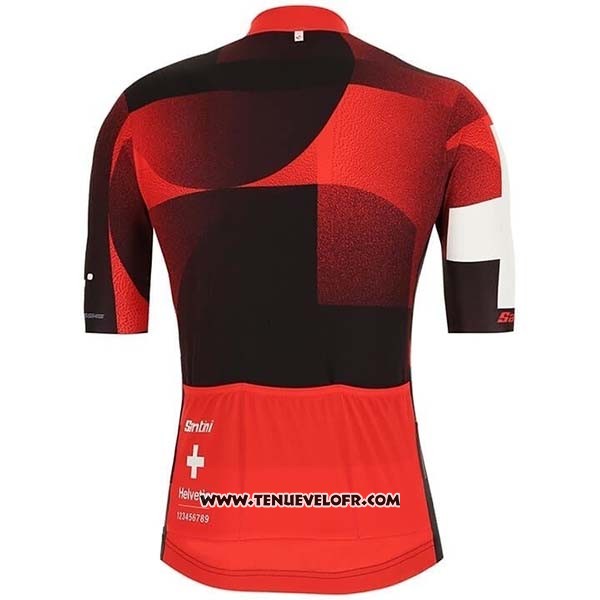 2019 Maillot Ciclismo Tour DE Suisse Rouge Noir Manches Courtes et Cuissard
